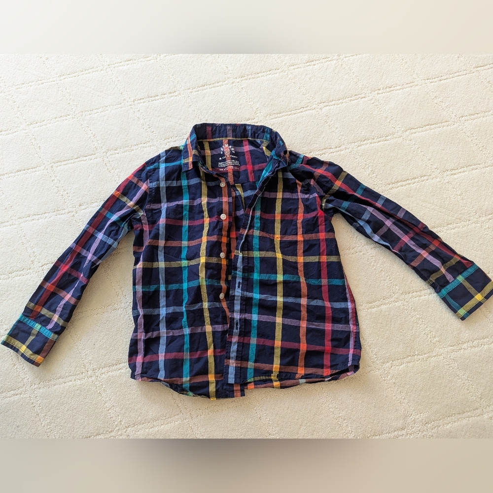 Primary Plaid Multicolor Kids Shirt, Size 6-7